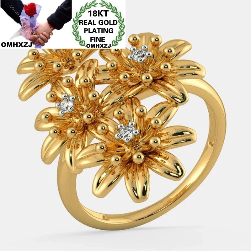 OMHXZJ en-Gros RR1275 Europene de Moda Femeie frumoasă Petrecere de Ziua de nastere Cadou de Nunta Flori de Crizantema AAA Zircon 18KT Inel de Aur