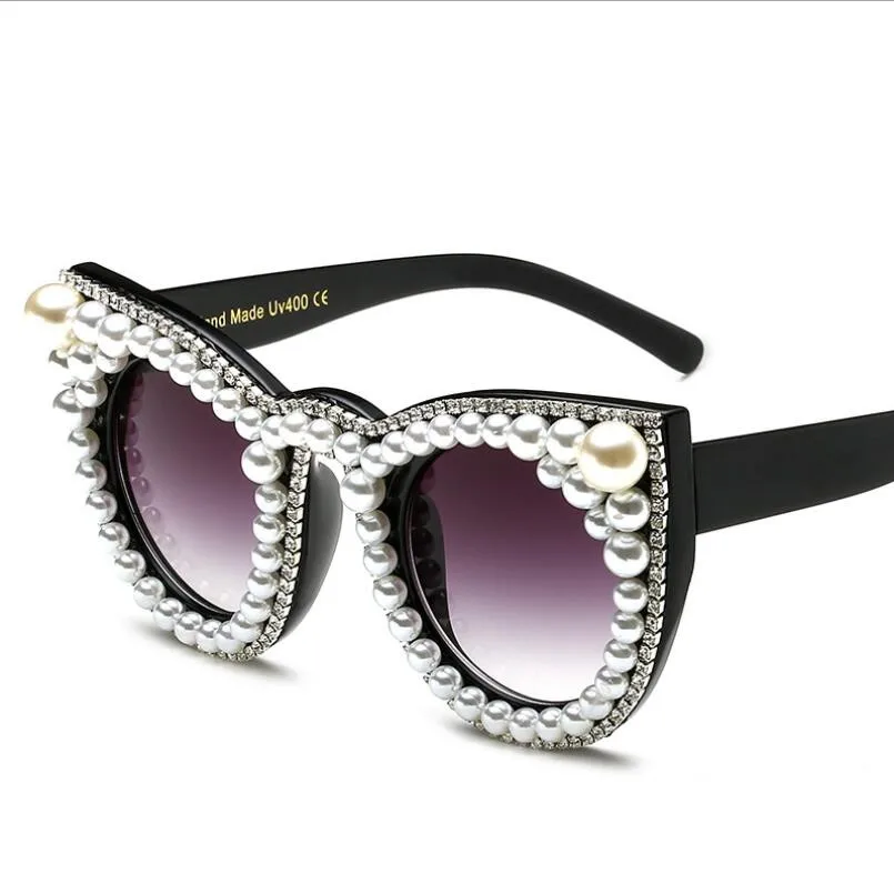Emosnia Supradimensionat ochelari de Soare Femei de Lux Pearl diamond Ochi de Pisică Brand de ochelari de Soare de Designer Pentru Femei, cadru mare nuante Oculos