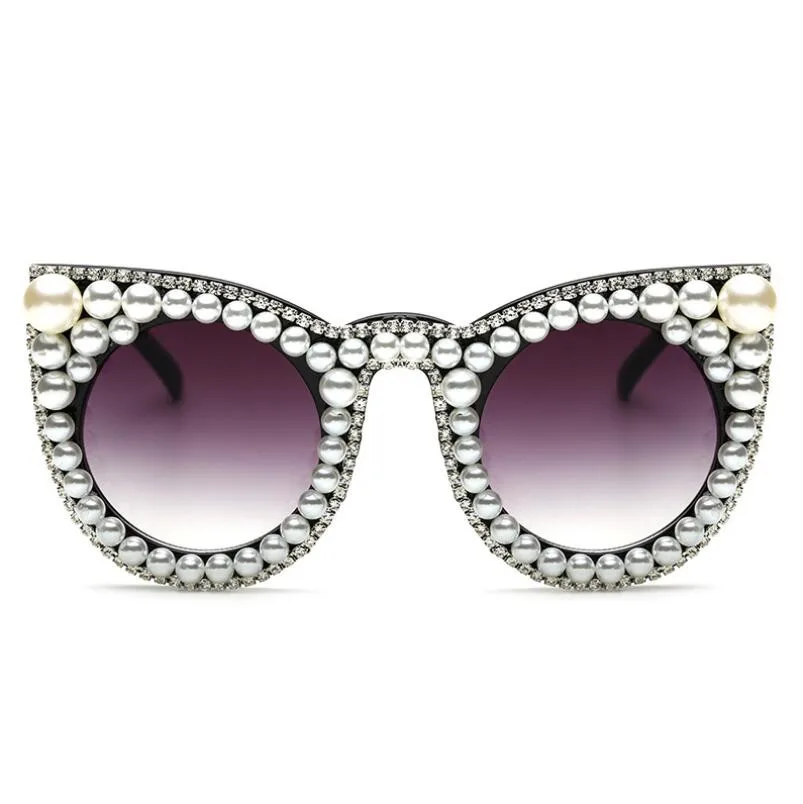 Emosnia Supradimensionat ochelari de Soare Femei de Lux Pearl diamond Ochi de Pisică Brand de ochelari de Soare de Designer Pentru Femei, cadru mare nuante Oculos