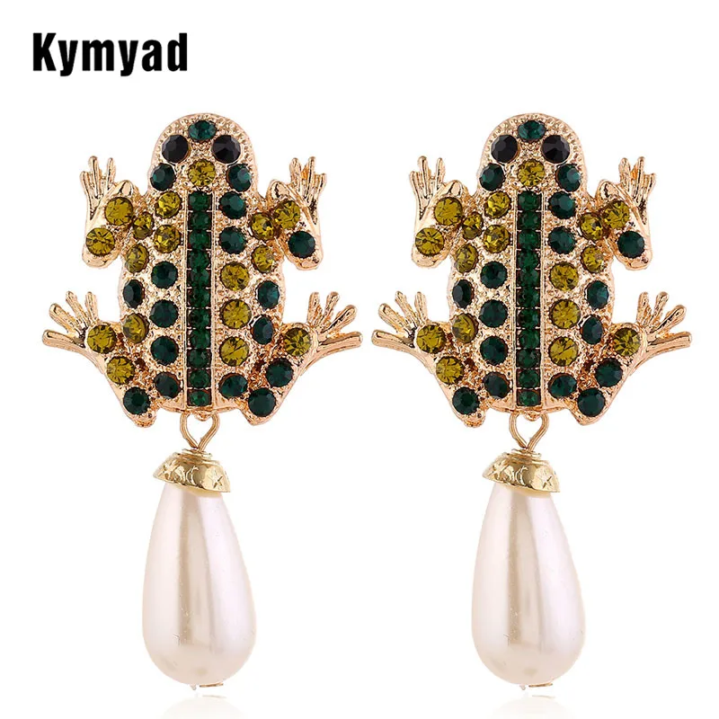 Kymyad Picătură Cercei Pentru Femeile Simulate Perla Cercei Statement 2020 Cristal În Formă De Broască Nouă Cercei Moda Bijuterii