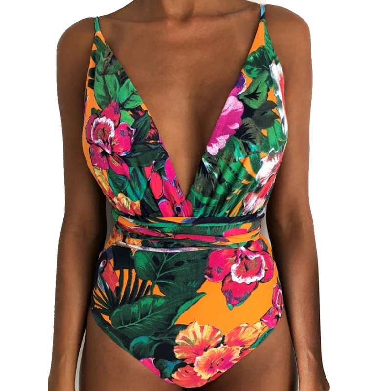 Noi Femeile 2020 Sexy O singură Bucată Costume de baie Costume de baie Push Up Monokini Imprimare Bandaj pe Un umăr Costum de Baie Body Plajă Poartă