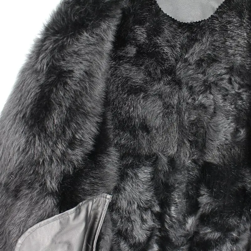 În 2020, femei de lux din piele haină de blană de caracul piele de Oaie Blana bawting maneca zip jachete lungi doamna iarna cald uza