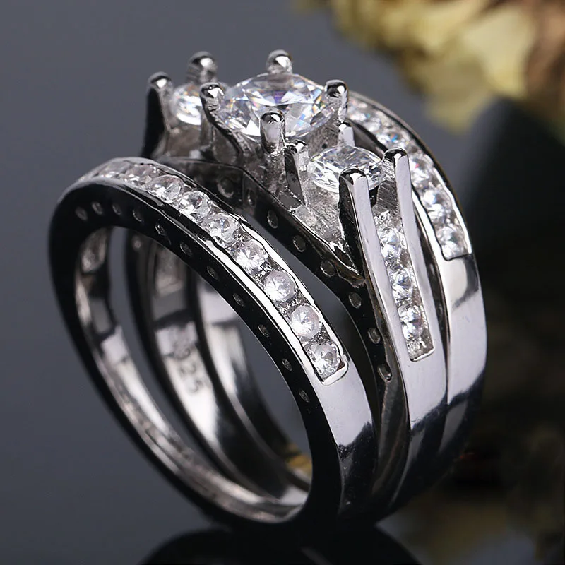 3Pcs/Set Moda Geometrie Cristal argint 925 Inele Set Pentru Femei de Logodna Inele de Nunta de Partid Femei Cadouri Bijuterii