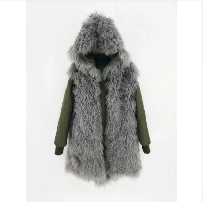 2020 Noua Moda de Mult Hanorac Jacheta de Iarna pentru Femei Lână Naturală Hanorac cu Guler Natural Mongolia Blana de Oaie Cald Gros Real haină de Blană