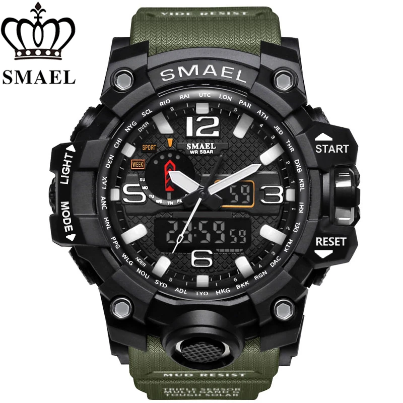SMAEL Stil Nou Ceas Digital Bărbați Ceasuri Militare Bărbați Impermeabil ArmyGreen LED Sport Cuarț Ceas pentru Bărbați Relogio Masculino 1545