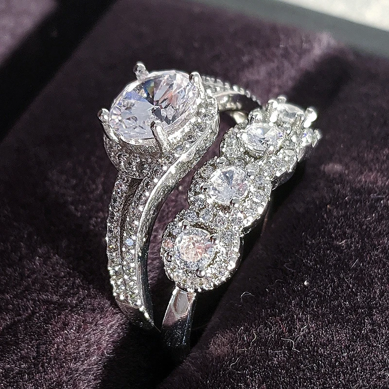 Noua rundă de lux reale argint 925 set inel de nunta pentru femei lady cadou de aniversare de bijuterii en-gros de Black Friday R5135