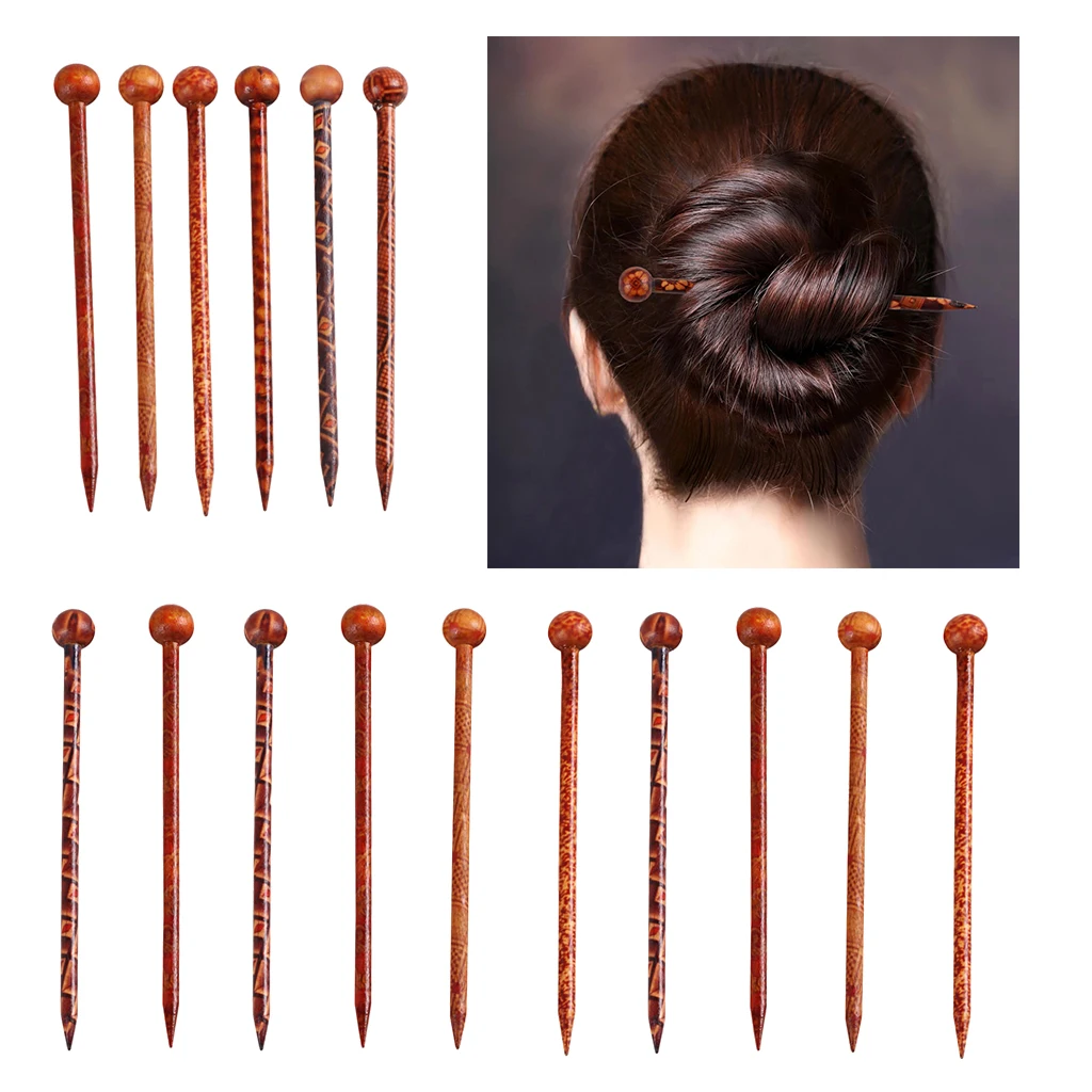 16 Bucăți de Lemn Retro Ac de păr de Femeie Stick de Păr Frizură Ambarcațiunile de Bijuterii 13cm