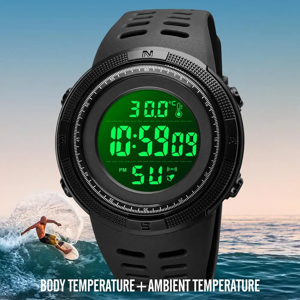 SKMEI Temperatura Bărbați Ceas Digital Display rezistent la apă Ceas Deșteptător Cronograf Luminos de sex Masculin Ceas Sport Negru zegarek 1681