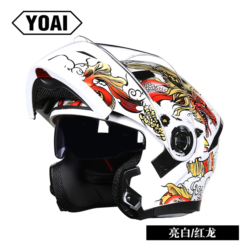 YOAI Motocicleta Casca Flip Up Motocross Căști de protecție Completă Față Căști Moto Motociclete Capacete Casco Moto Cu Doublel Obiectiv