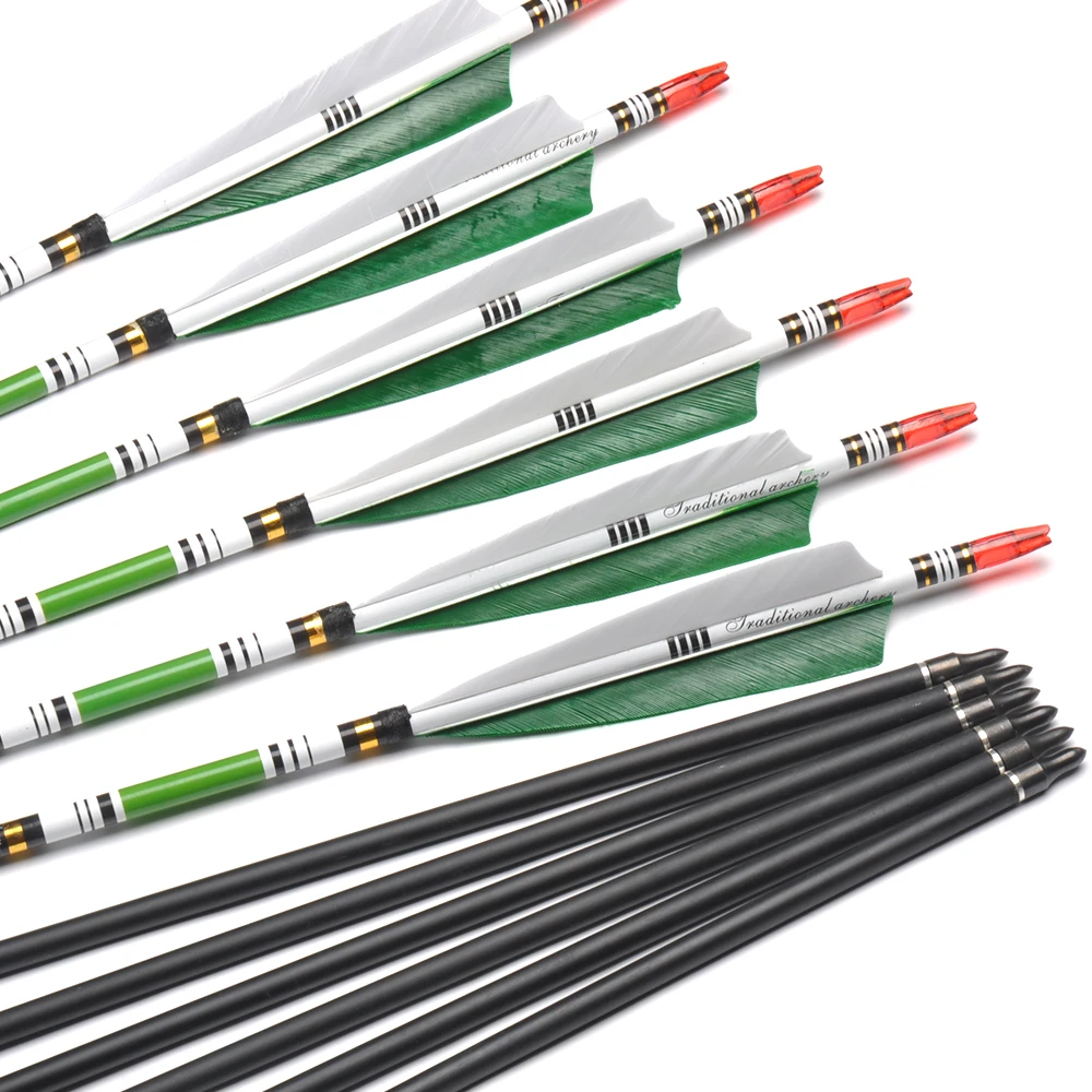 30Inches Mixte de Carbon Arrow coloanei Vertebrale 500 Diametru de 7,6 mm, cu Verde/Albastru Pene Albe pentru Compusul Arc Recurve de tir cu Arcul de Vânătoare