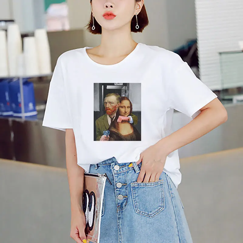 Camisetas Verano Mujer 2019 Harajuku Kawaii Mona Lisa Estetice Epocă Cuplu Tricou Femei Vogue Casual Print Short Sleeve Top