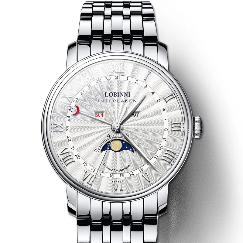 LOBINNI Ceas Barbati Brand de Lux Elveția Bărbați Ceasuri Safir rezistent la apa Faza de Luna reloj hombre Japonia mecanism Miyota L3603M3