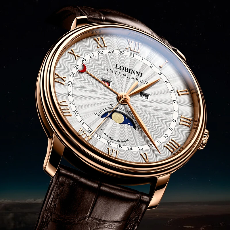 LOBINNI Ceas Barbati Brand de Lux Elveția Bărbați Ceasuri Safir rezistent la apa Faza de Luna reloj hombre Japonia mecanism Miyota L3603M3
