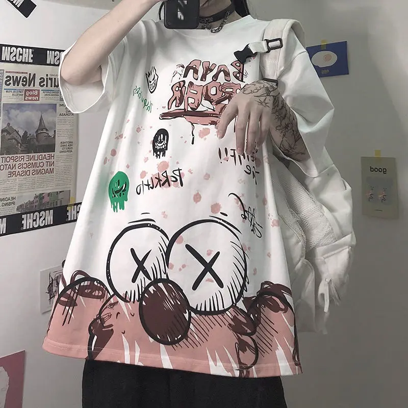 Desene animate drăguț Tricou Streetwear Vara Tricou Femei Harajuku Liber Mâneci Scurte T-shirt, Blaturi Tee Hip Hop Gotic Tricou Fete