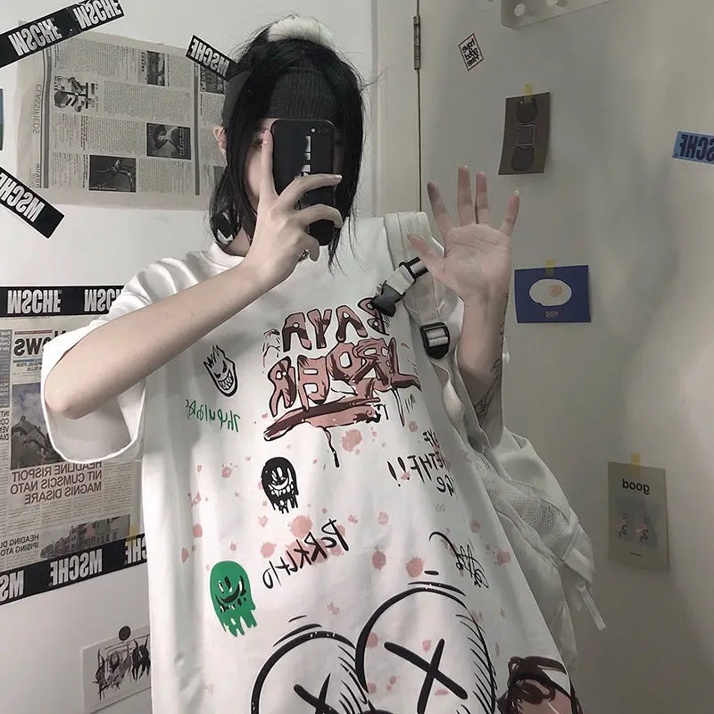 Desene animate drăguț Tricou Streetwear Vara Tricou Femei Harajuku Liber Mâneci Scurte T-shirt, Blaturi Tee Hip Hop Gotic Tricou Fete