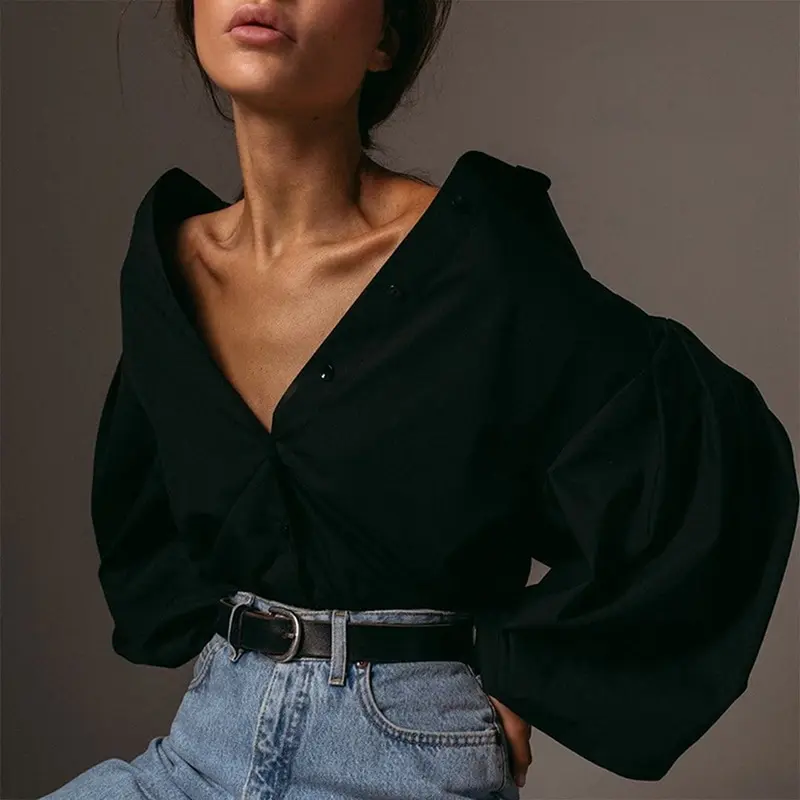 Cămașă De Moda Alb-Negru Sexy Butonul Bluza Vintage Rândul Său, În Jos Guler Birou Doamnelor Tricou Femei Casual