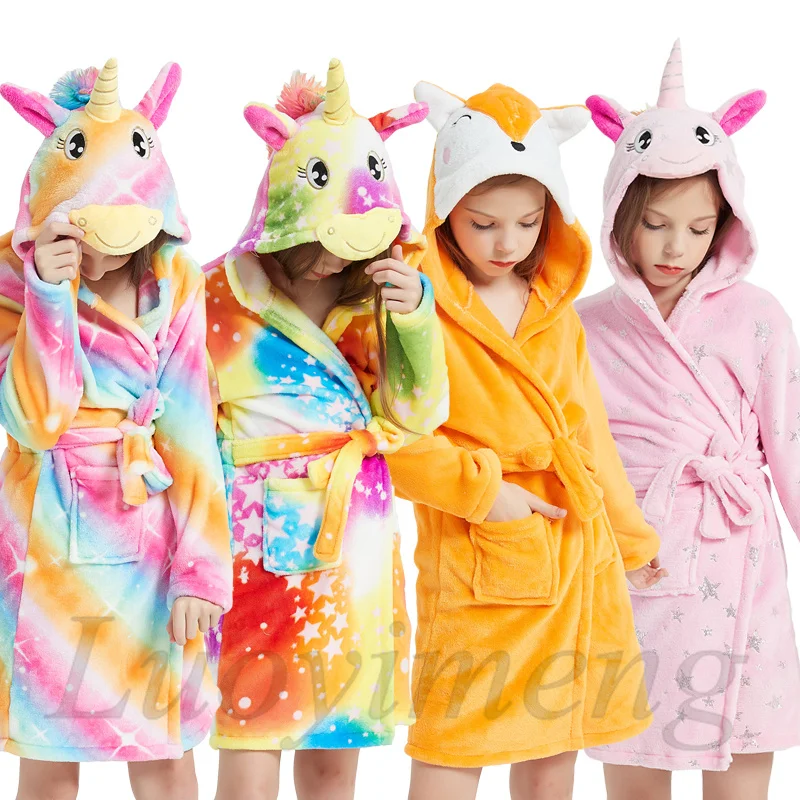 Noua Toamna Iarna Cu Gluga Pentru Copii Halat De Baie Copii Unicorn Halat De Baie Băieți Fete Animale Pijamale Copii Cu Maneca Lunga Desene Animate Prosop Halat
