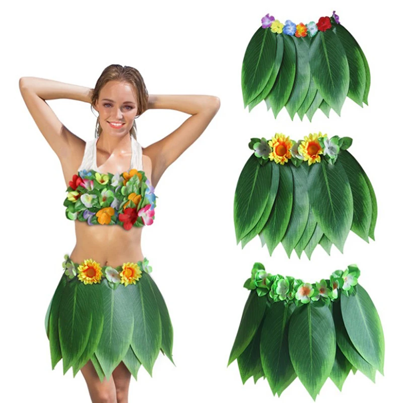 Copil Adult Hawaiian Artificiale Tropicale Cu Frunze De Flori Fusta Hula Boho Petrecere Hawaii Decor Cununa Fusta Vacanță Pe Plajă Costum
