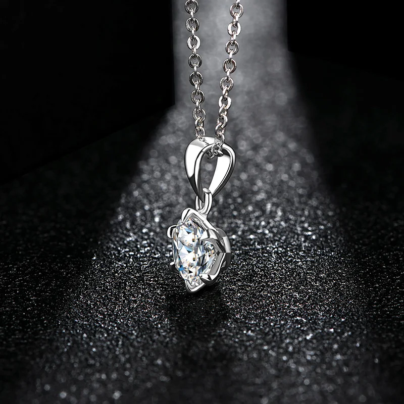 925 de Argint, placare cu Rodiu 1 Carat VVS1 Diamant Test de Formă Rotundă Moissanite Pandantiv Colier pentru Femei Clasic Piatră prețioasă Colier