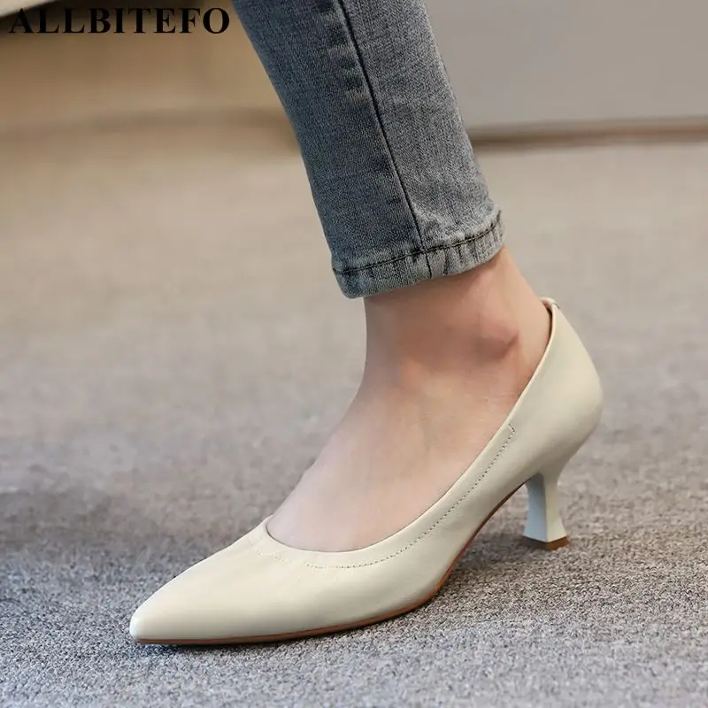 ALLBITEFO de înaltă calitate din piele brand tocuri inalte petrecere femei pantofi pentru femei pantofi cu toc subțire tocuri birou doamnelor pantofi