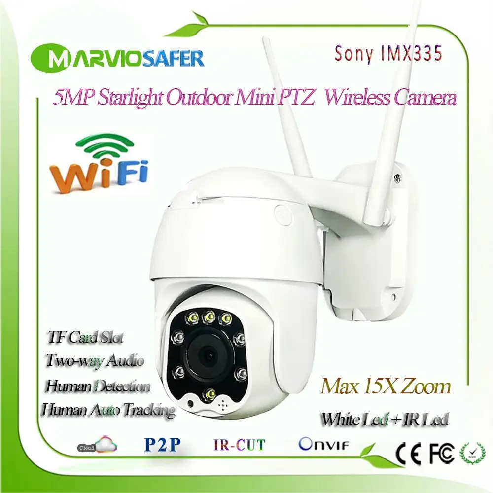 5MP Colorate Viziune de Noapte în aer liber Wireless Mini camera IP PTZ Network Camera Zoom 5X 2.7-13.5 mm Lentilă Onvif RTSP Două căi Audio Card TF