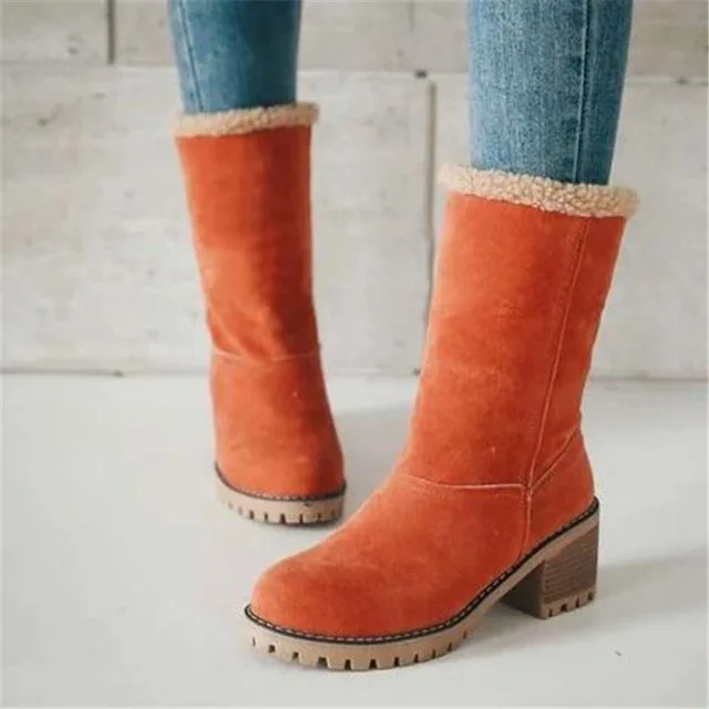 2020 Cizme De Iarna Pentru Femei Pantofi De Cald, Confortabil Casual Zăpadă Cizme Rotund Toe De Sex Feminin De Pluș Mijlocul Cizme Cu Toc Doamnelor Cizme Jumătatea Vițel