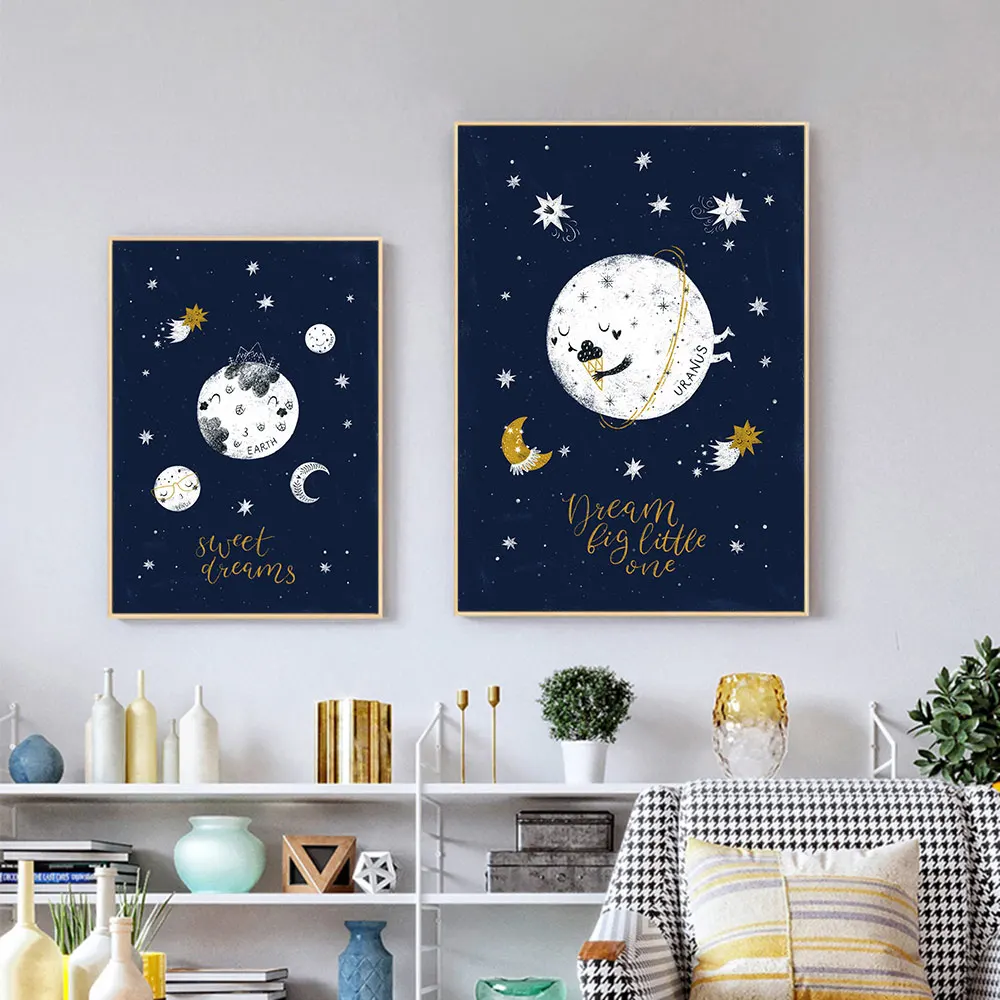 Științe Spațiale De Perete De Arta Canvas Luna Alfabet Copilul Pictura Spațiul Cosmic, Planete, Cosmos Poster Pepinieră Printuri De Poze Camera Copii