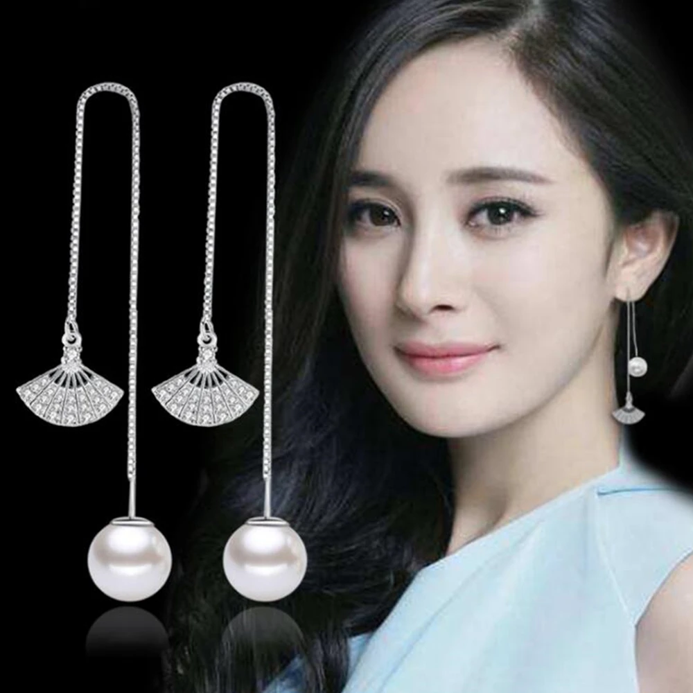 NEHZY Femei moda bijuterii de argint de brand de moda retro secțiunea lung de ventilator în formă de cercei cu perle picătură cercei 104MM