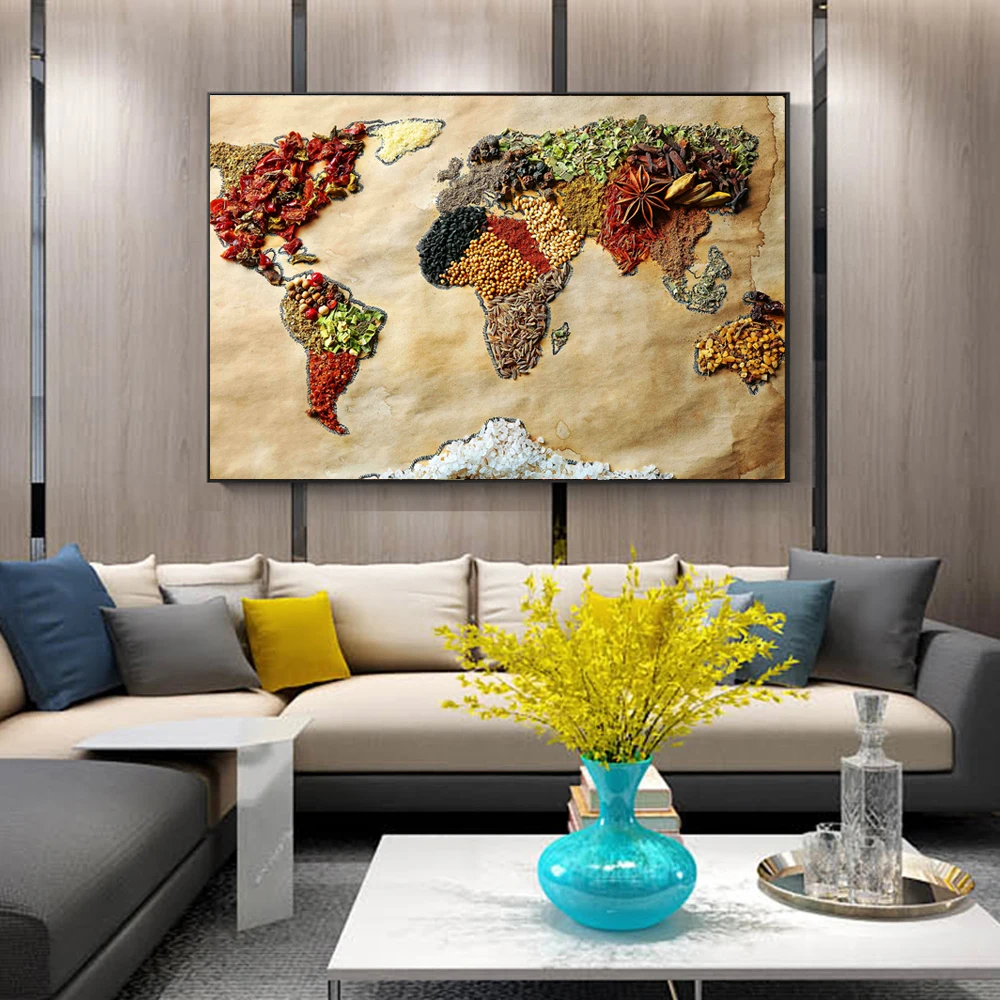 Harta lumii Postere de Perete Decor Acasă Cereale Hartă Artă Panza Picturi Pe Perete Moderne Harta Imagini Pentru bucătărie Cameră Cuadros Decor