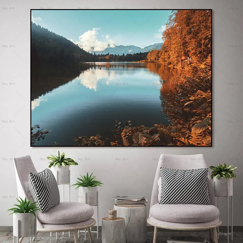 Panza Pictura Imagini poster de Perete de arta, printuri de Flori Forset și Peisaj Lac pe pânză acasă decor pentru camera de zi