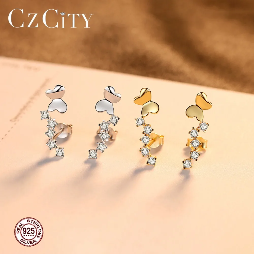 CZCITY Moda coreeană Fluture Stud Cercei pentru Femeile Romantice Design Fetele Mici de Zircon Cercei Brand Argint 925 Bijuterii