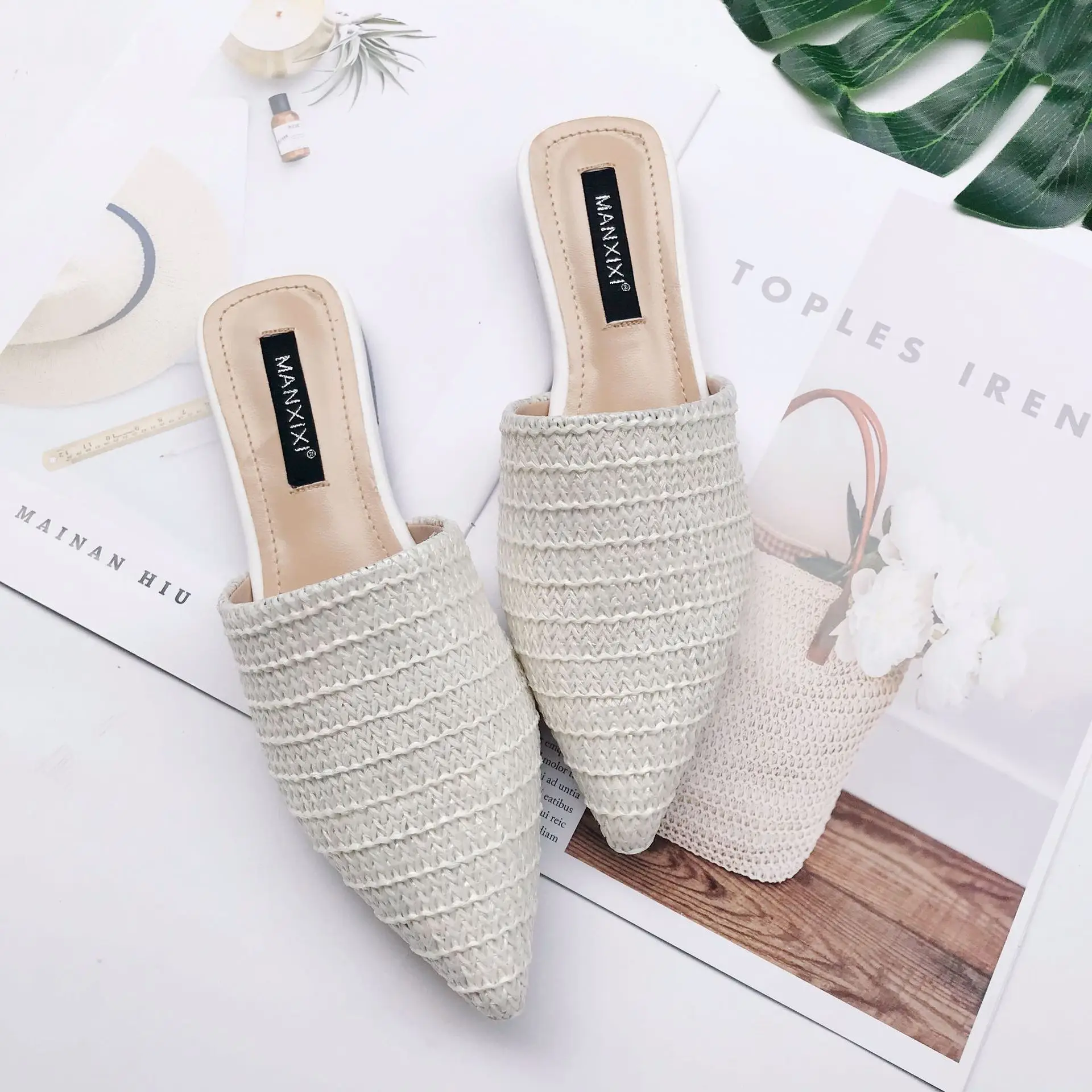 EFFGT Casual Pantofi pentru Femei 2019 Moda țese subliniat toe Femeile Plat, Papuci de Primăvară în Afara Bază Femeile Slide-uri de Sandale de Vara K34