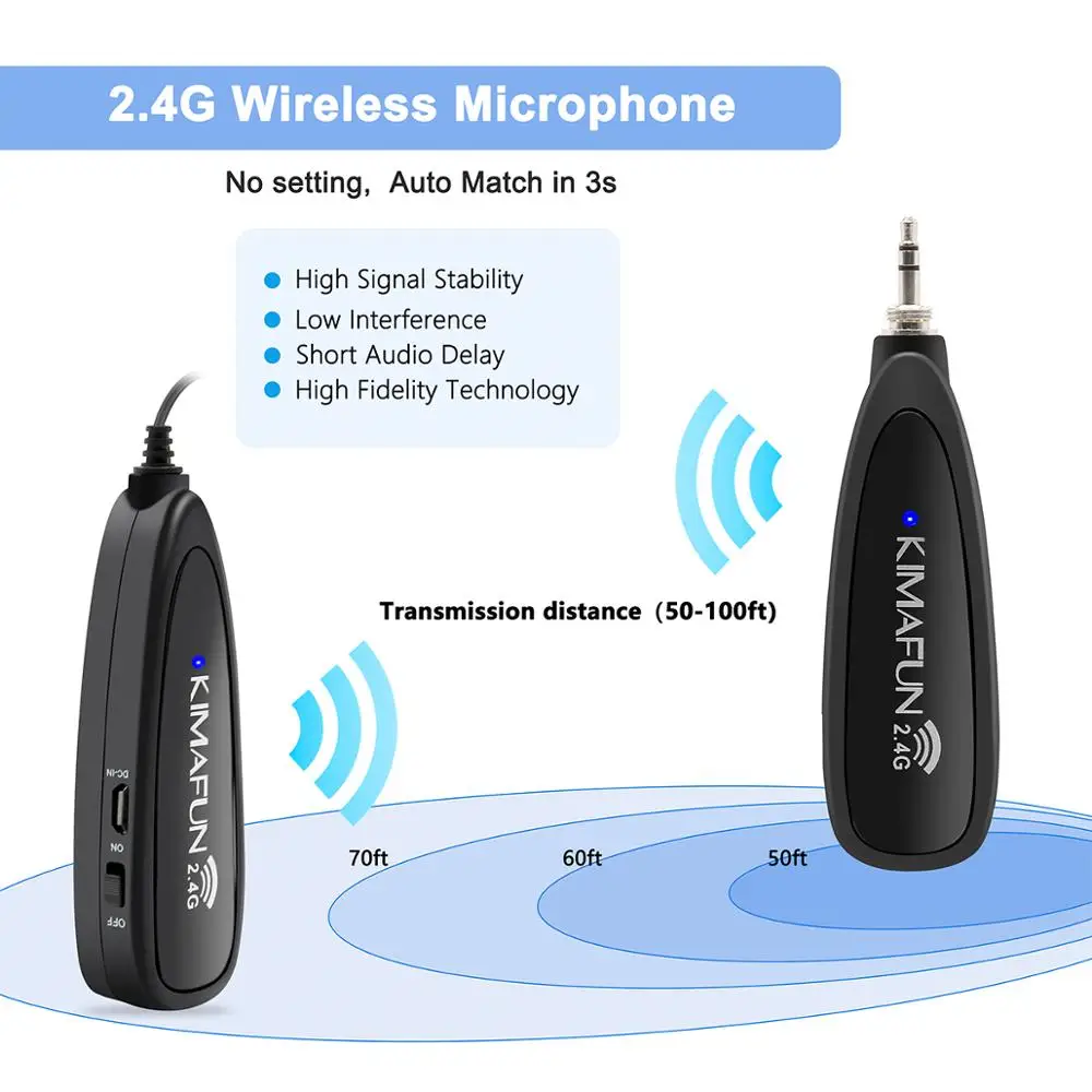 KIMAFUN 2.4 G Wireless Headset Sistem de Microfon cu emitator si Receptor Design pentru Performanță Etapă,Trupa Live,Busker