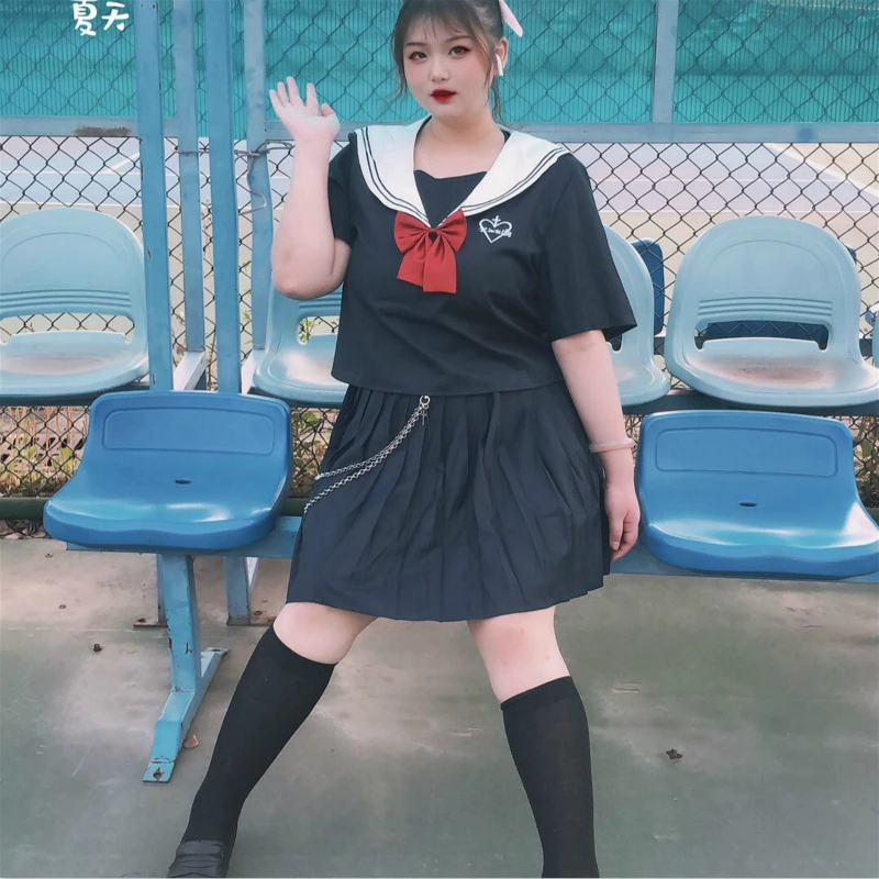 Mare Dolofan Fata de Lolita Tinuta Jk Set Uniform Vara, Set de Doua Bucati de Marinar Costume Japoneze Dulce Femeile Grase Costum Bleumarin Top+fusta