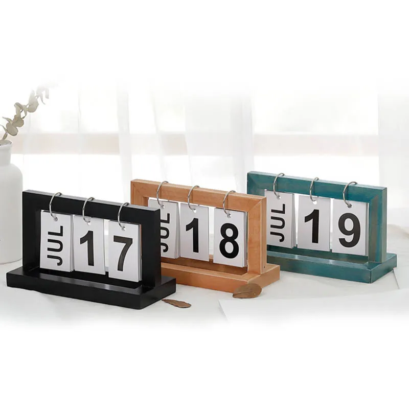 1 Buc din Lemn Flip Calendar Perpetuu Desktop Office DIY Anual Planificator Calendar WXV Vânzare