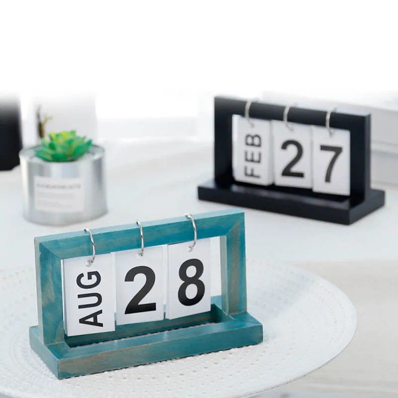 1 Buc din Lemn Flip Calendar Perpetuu Desktop Office DIY Anual Planificator Calendar WXV Vânzare