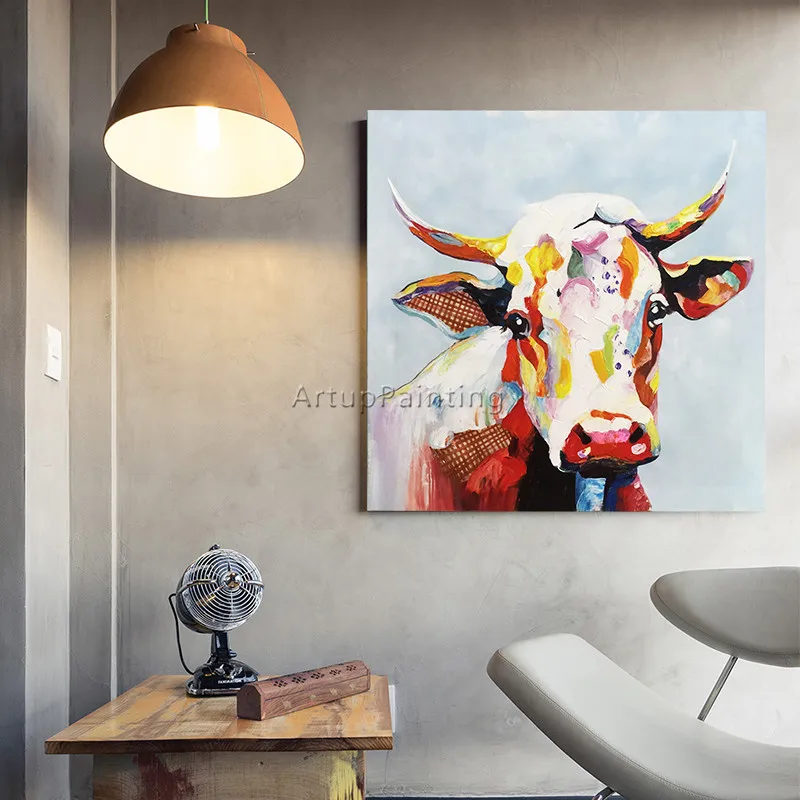 Panza pictura Acrilic pictura vaca arta de Perete Imaginile Pentru Camera de zi decor acasă caudros decoracion plattle cuțit de animale arta