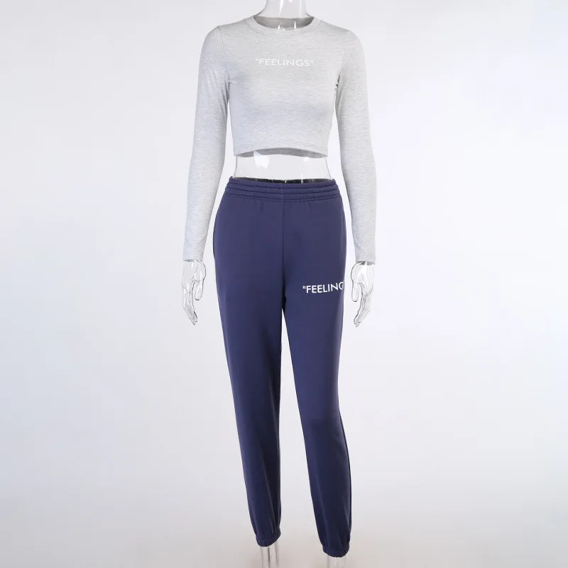 Scrisoare De Imprimare Bumbac Trening Haine De Iarna Femei Activewear Sportiv Maneca Lunga Bluze Crop Top + Pantaloni De Trening Set De Două Piese