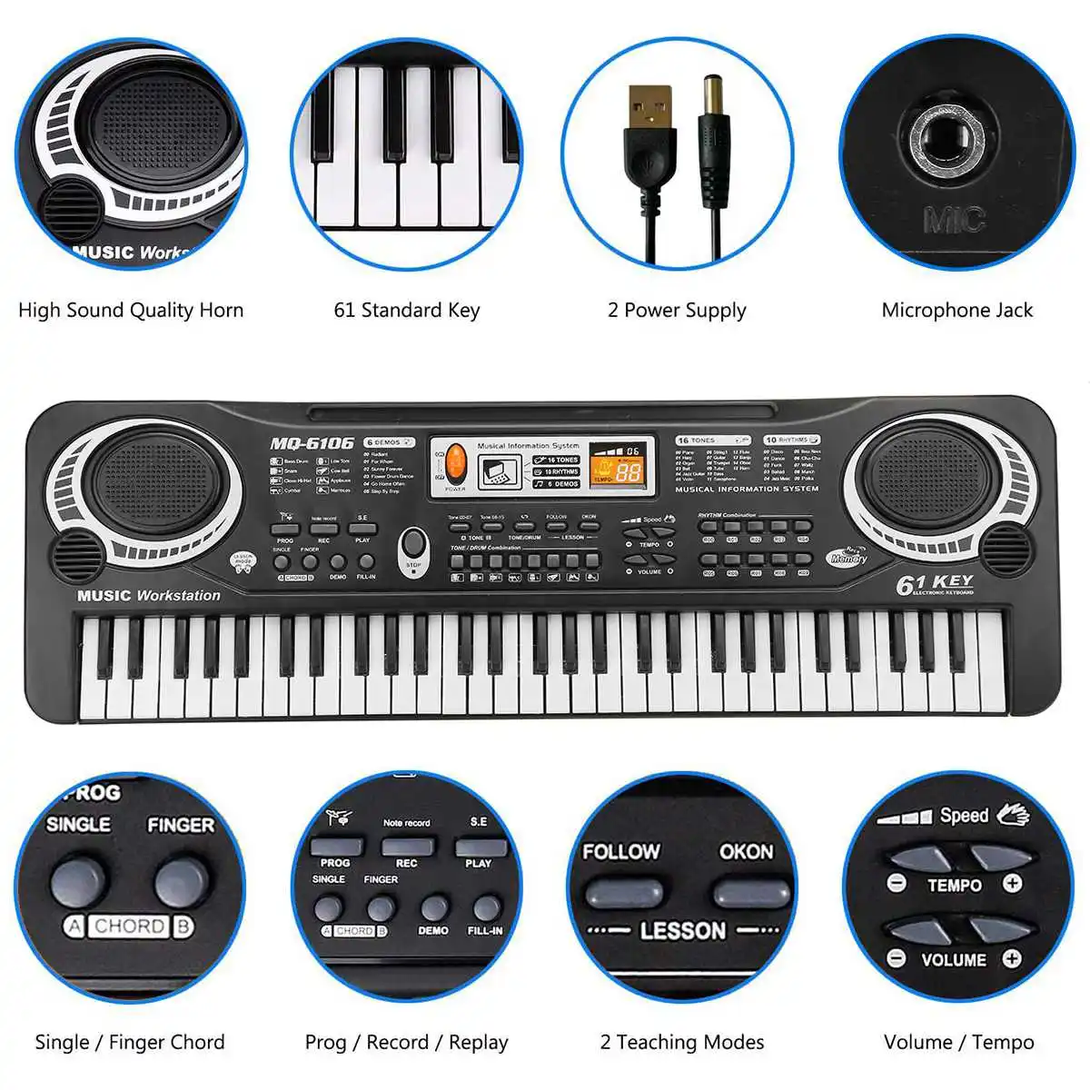 61 Taste Digitale de Muzică Electronică de la Tastatură Pian Electric Standard Keyboard cu Microfon Muzica Minunata Inteligență Jucarii