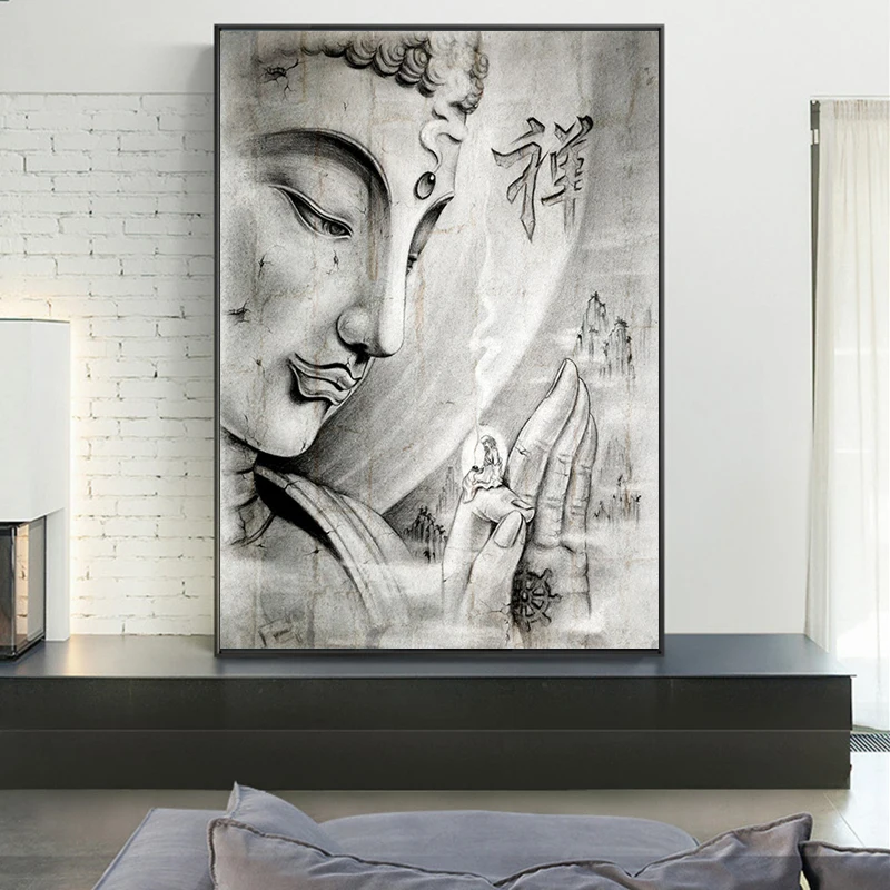 Abstract Alb-Negru Religie Statuie a lui Buddha Panza Pictura Postere si Printuri de Arta de Perete Imaginea Acasă Decorare Cameră Decor