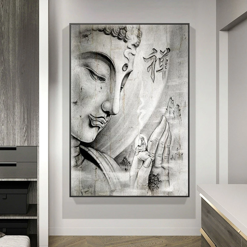 Abstract Alb-Negru Religie Statuie a lui Buddha Panza Pictura Postere si Printuri de Arta de Perete Imaginea Acasă Decorare Cameră Decor