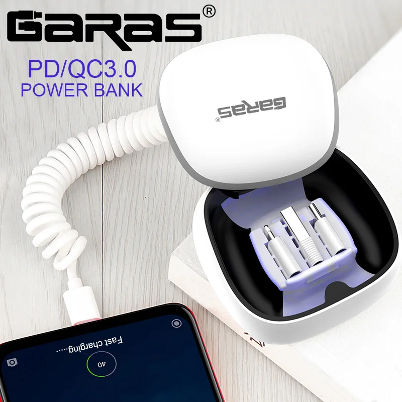 GARAS Banca de Putere PD/QC3.0 Micro USB/Mini USB C Powerbank Încărcător Rapid Tip C Tip C de Primăvară Cablu 3 in 1