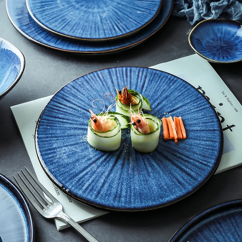 KINGLANG Nordic Klin Glazura de Culoare Albastru ceramică veselă acasă placă plană adânc friptura fel de mâncare mic dejun farfurie bol mare