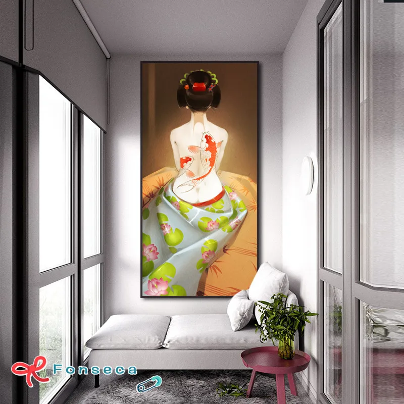 Chineză Stil Vechi Maiden Vedere din Spate Panza Pictura Arta Print Lotus Red Auto Poster de Perete Decorativ Imagini pentru Culoar Dormitor