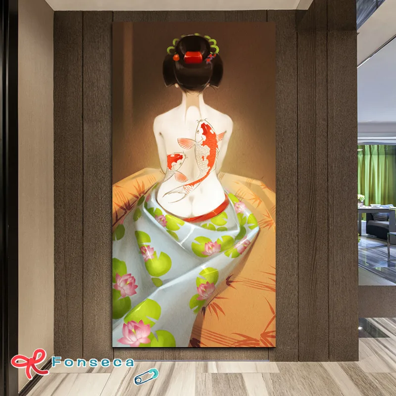 Chineză Stil Vechi Maiden Vedere din Spate Panza Pictura Arta Print Lotus Red Auto Poster de Perete Decorativ Imagini pentru Culoar Dormitor