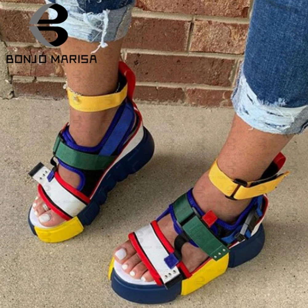 BONJOMARISA fierbinte de vânzare brand-URI colorate, sandale cu platforma culori amestecate mare gladiator sandale femei înălțimea creșterea pantofi femei