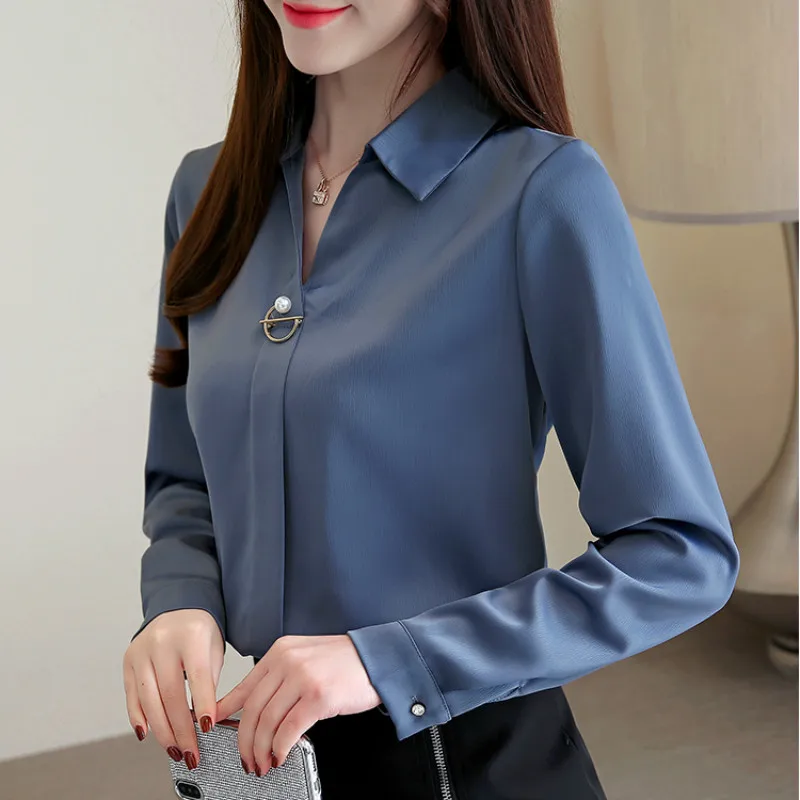 Femeie De Moda Bluze 2020 Solidă Șifon Bluza Camasa Maneca Lunga Camasi Dama Office Bluza Femei Topuri Si Bluze 1783 50