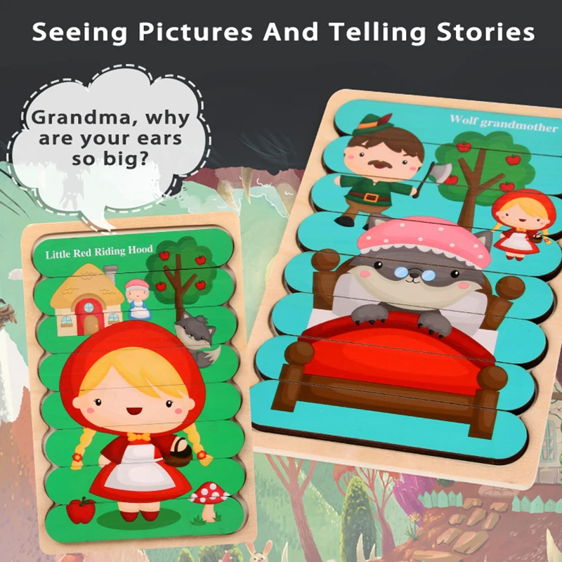 Copilul din Lemn-verso Puzzle-uri de Creativitate Benzi Forma Spun Povestea Stacking Puzzle 3D Puzzle Jucarii Educative pentru Copii