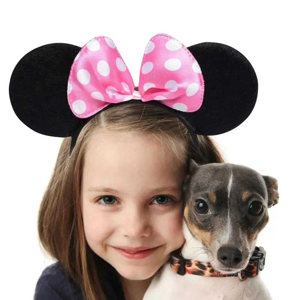 Urechi Minnie Mouse Solid Black Pink Bow Headband Set Costum Deluxe Tesatura Urechi Mickey Mouse Susținere pentru Partidul Favoarea Cadouri