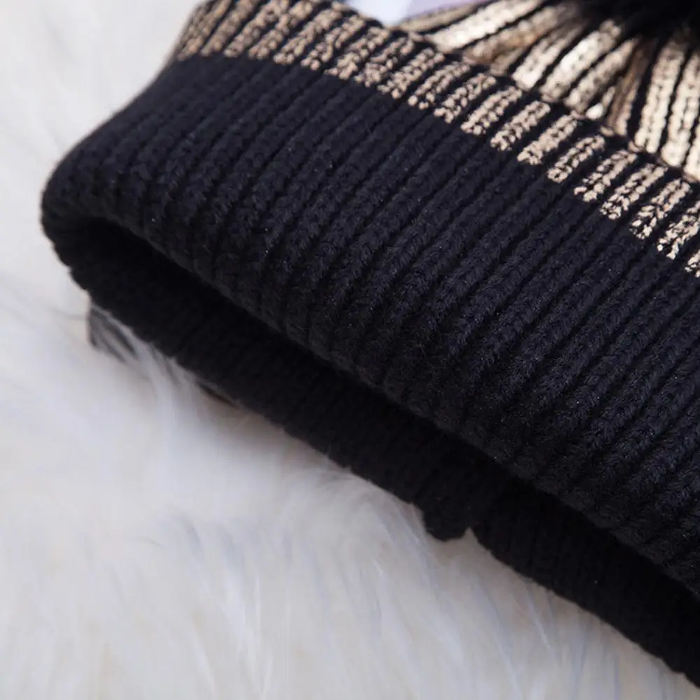 2019 Iarnă Lână femeii Beanie Hat Casual Metalic de Culoare de Imprimare Căciulă Tricotată Cu Faux Blana Pompom Bile Negru/Argintiu/Auriu